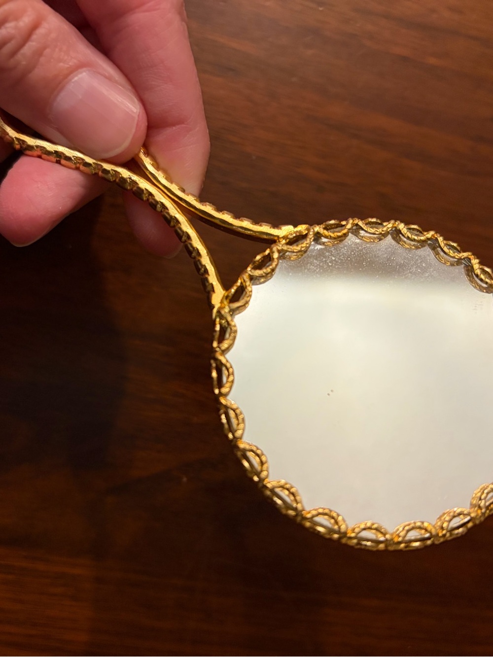 Vintage Limoges France Cobalt Blue Porcelain Hand Mirror | Gold Courting Couple - Picture 3 of 4
